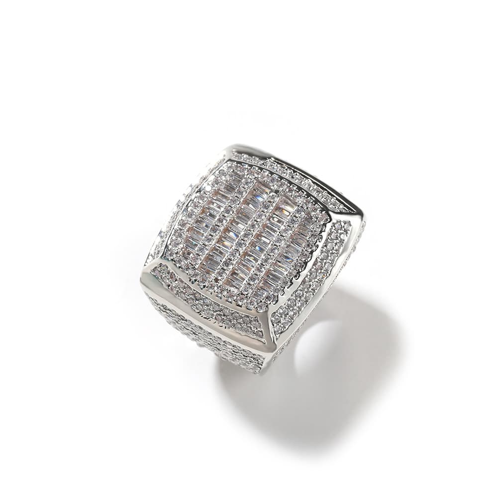Square Diamond Encrusted Hip - Hop Ring in 18K Gold Plating - TONGSHOP