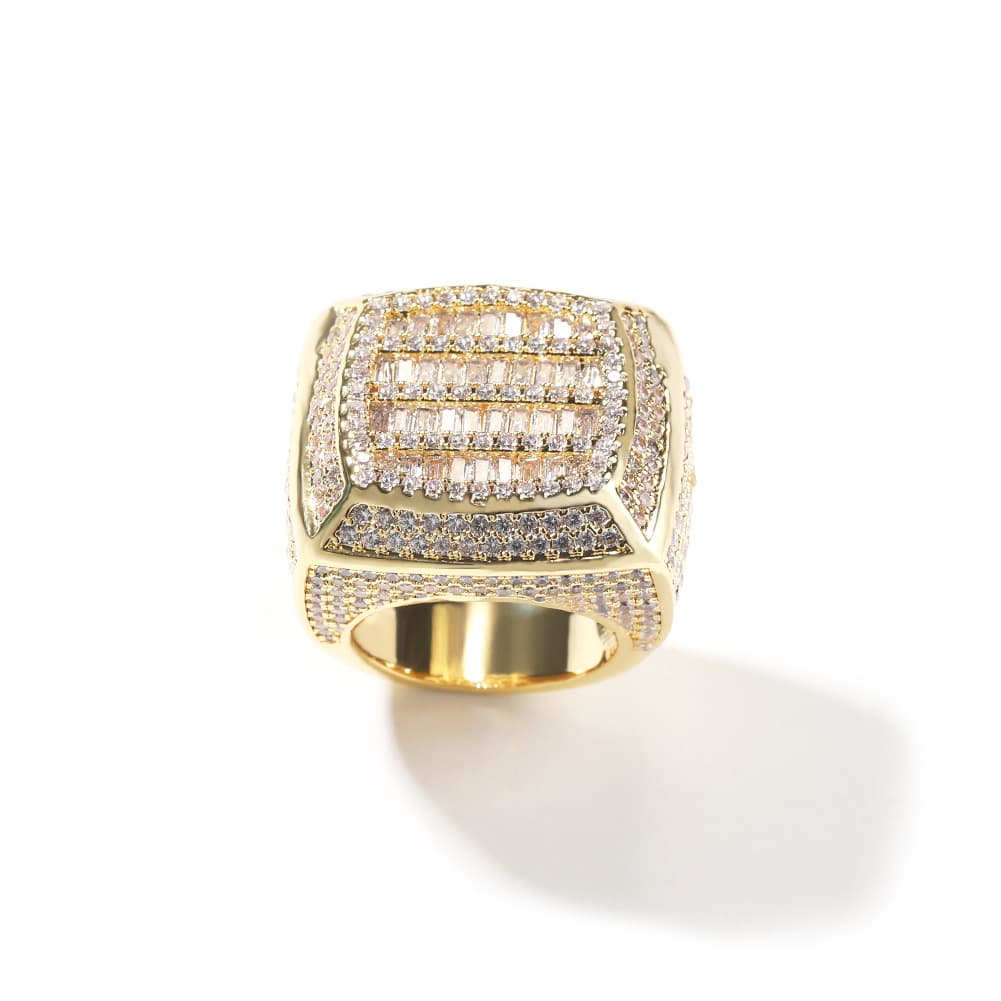 Square Diamond Encrusted Hip - Hop Ring in 18K Gold Plating - TONGSHOP