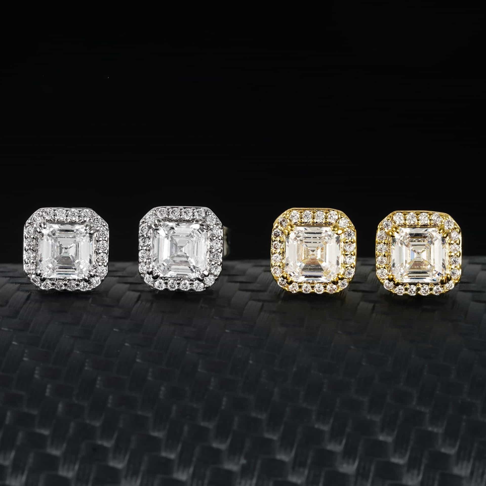 Square Diamond Stud Earrings with Micro Pave Setting - TONGSHOP