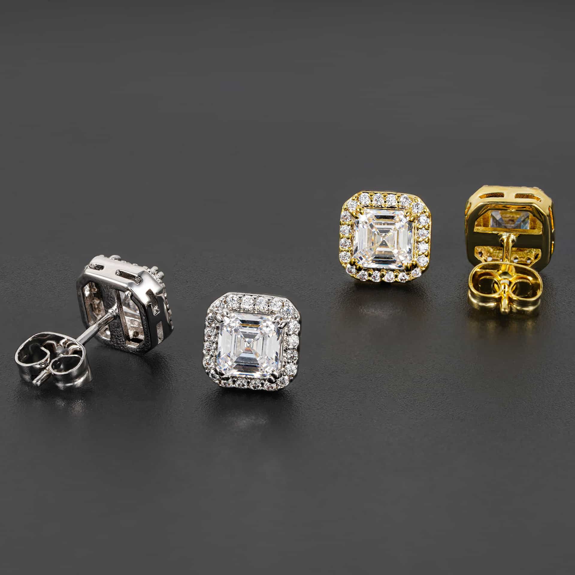 Square Diamond Stud Earrings with Micro Pave Setting - TONGSHOP
