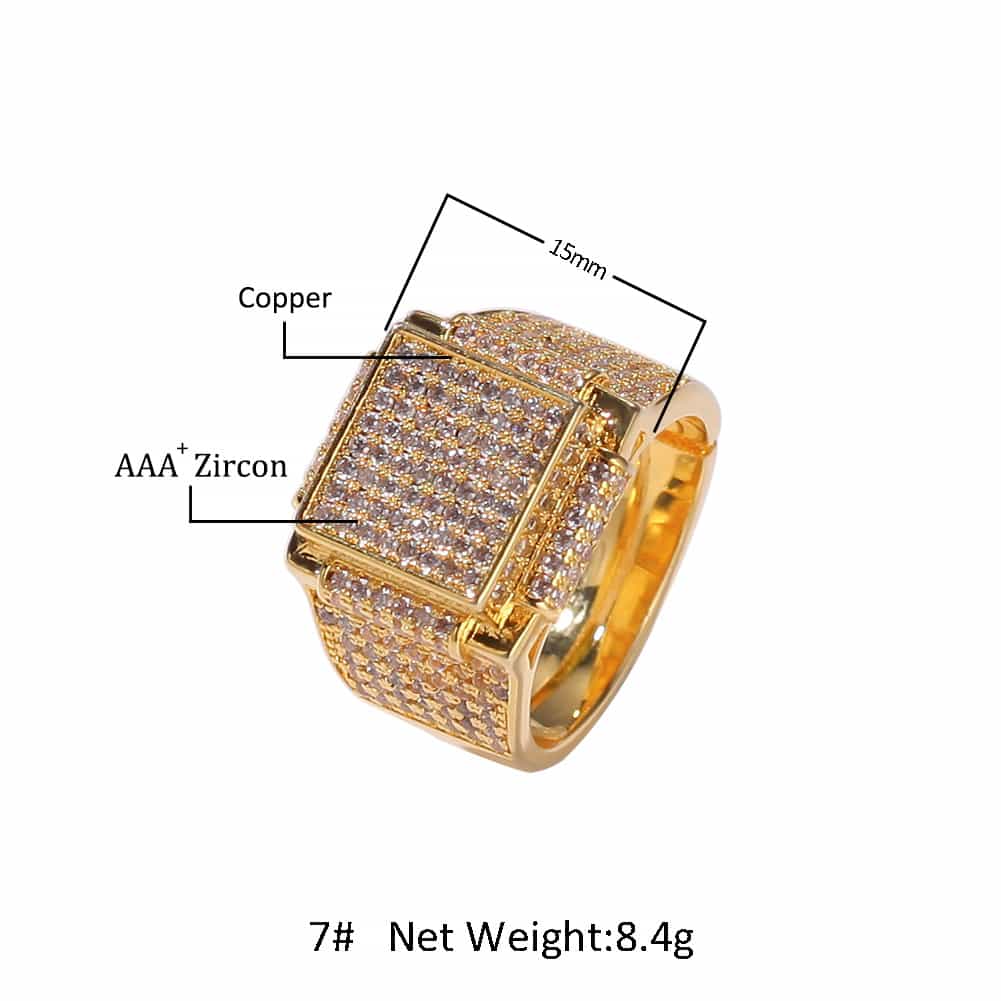 Square Iced - Out Diamond Bling Hip - Hop Ring in 18K Gold - TONGSHOP