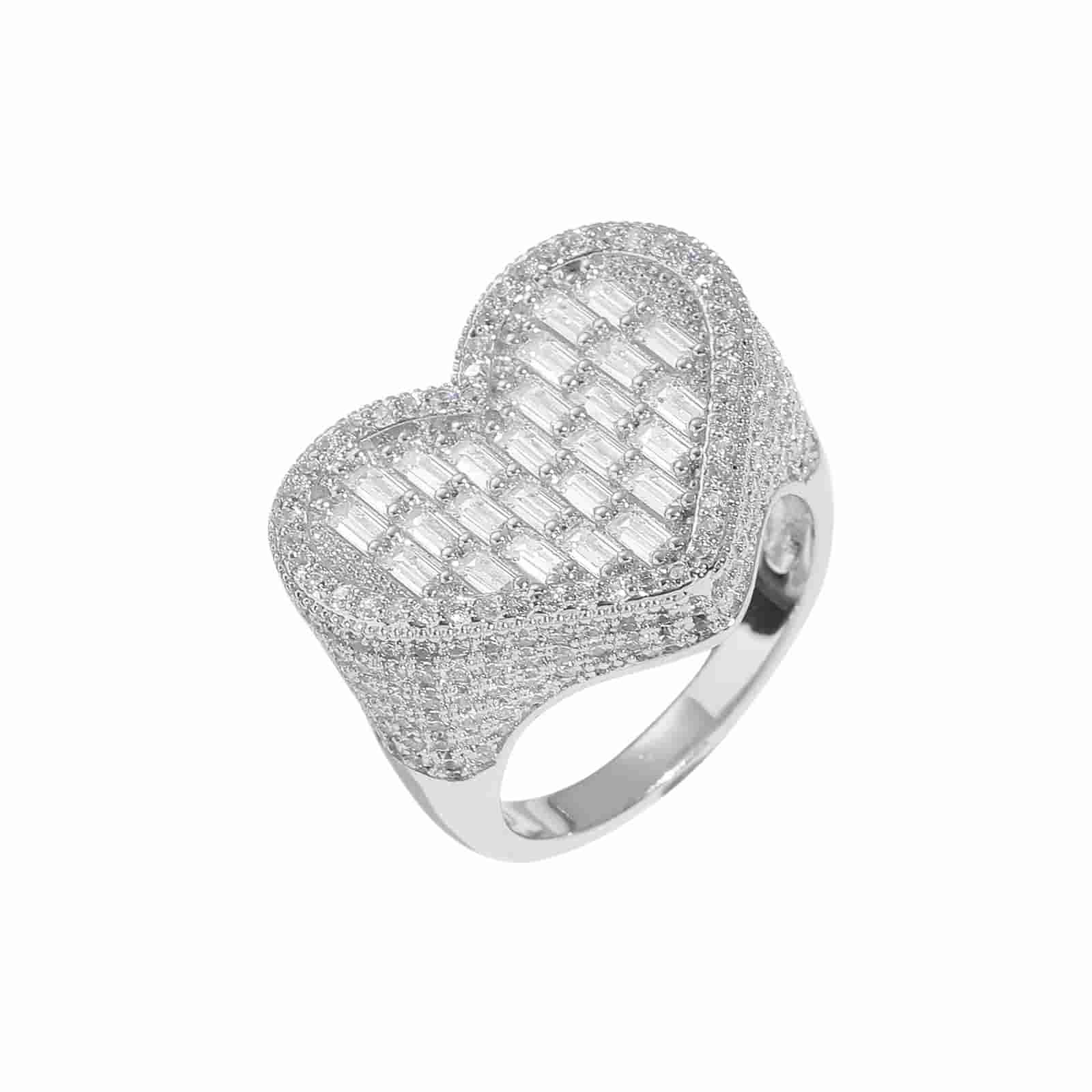 Street Style Vertical T Diamond Heart Full Diamond Ring - TONGSHOP
