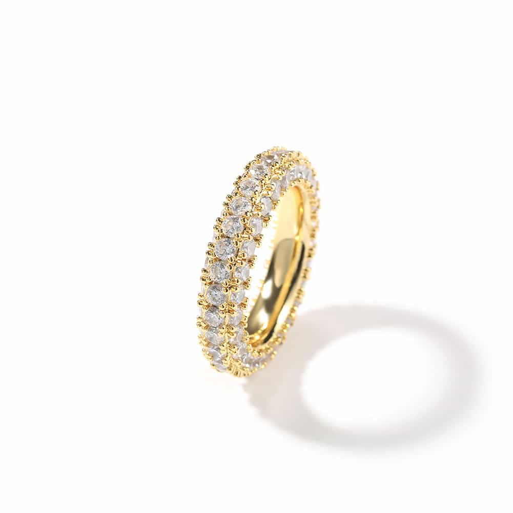 Three - Side Diamond Hip - Hop Ring in 18K Gold Plating - TONGSHOP