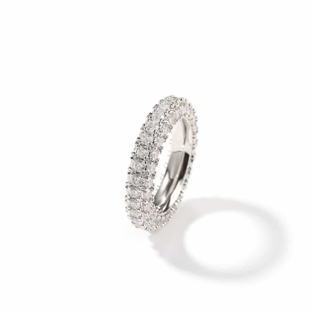 Three - Side Diamond Hip - Hop Ring in 18K Gold Plating - TONGSHOP