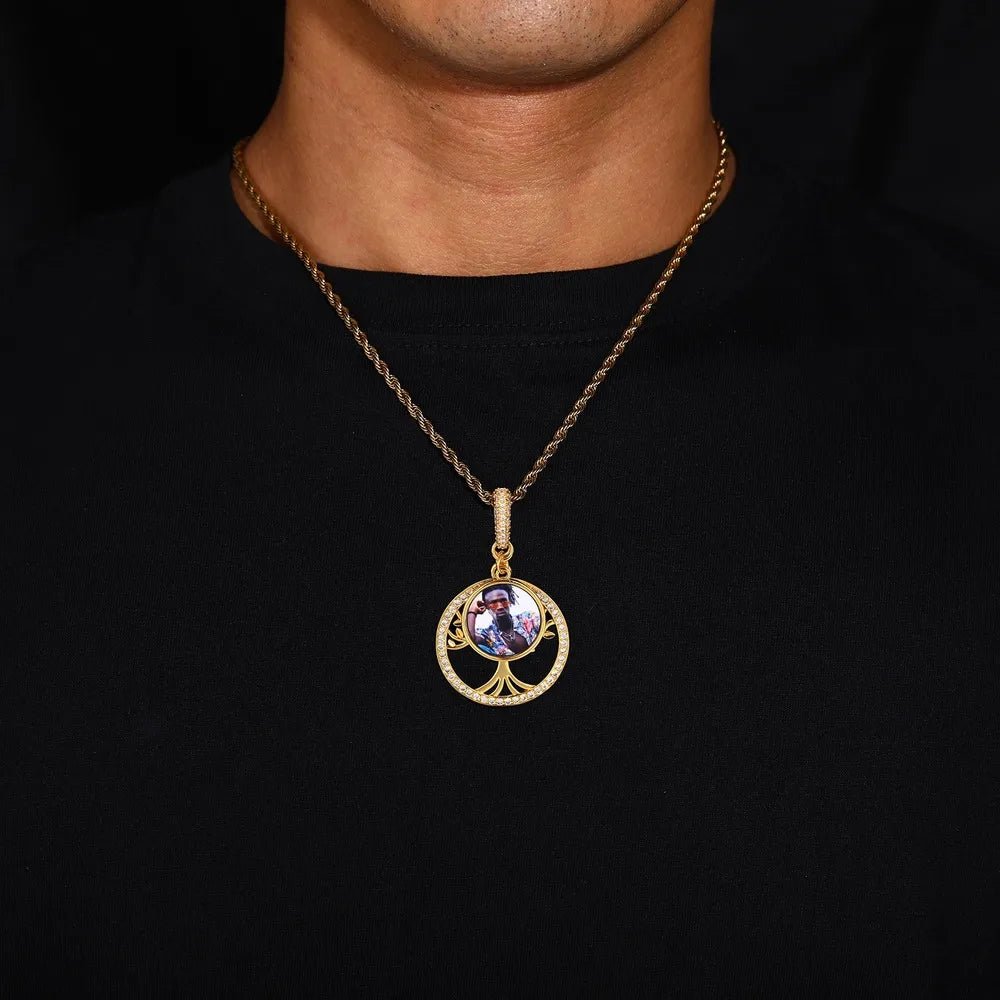 Tree of Life Memory Custom Photo Round Pendant - 35mm - TONGSHOP / Length:16 / Length:18