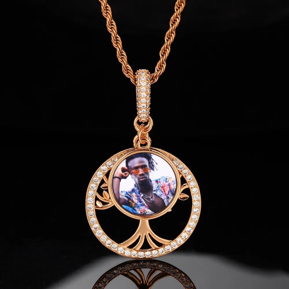 Tree of Life Memory Custom Photo Round Pendant - 35mm - TONGSHOP / Length:16 / Length:18