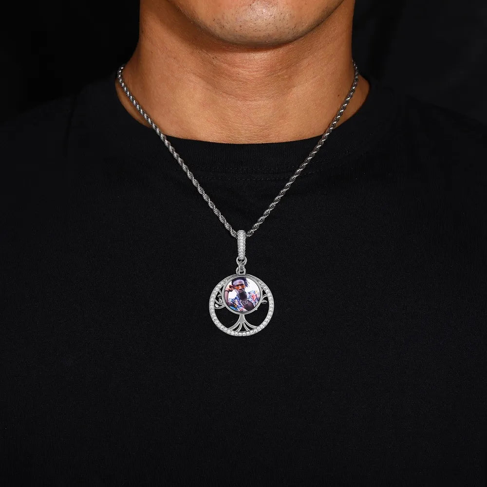 Tree of Life Memory Custom Photo Round Pendant - 35mm - TONGSHOP / Length:16 / Length:18