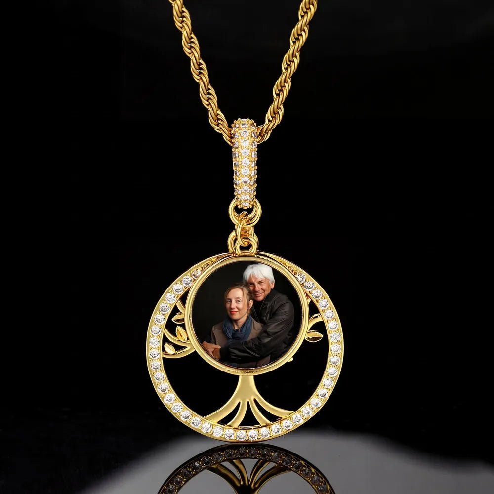 Tree of Life Memory Custom Photo Round Pendant - 35mm - TONGSHOP / Length:16 / Length:18