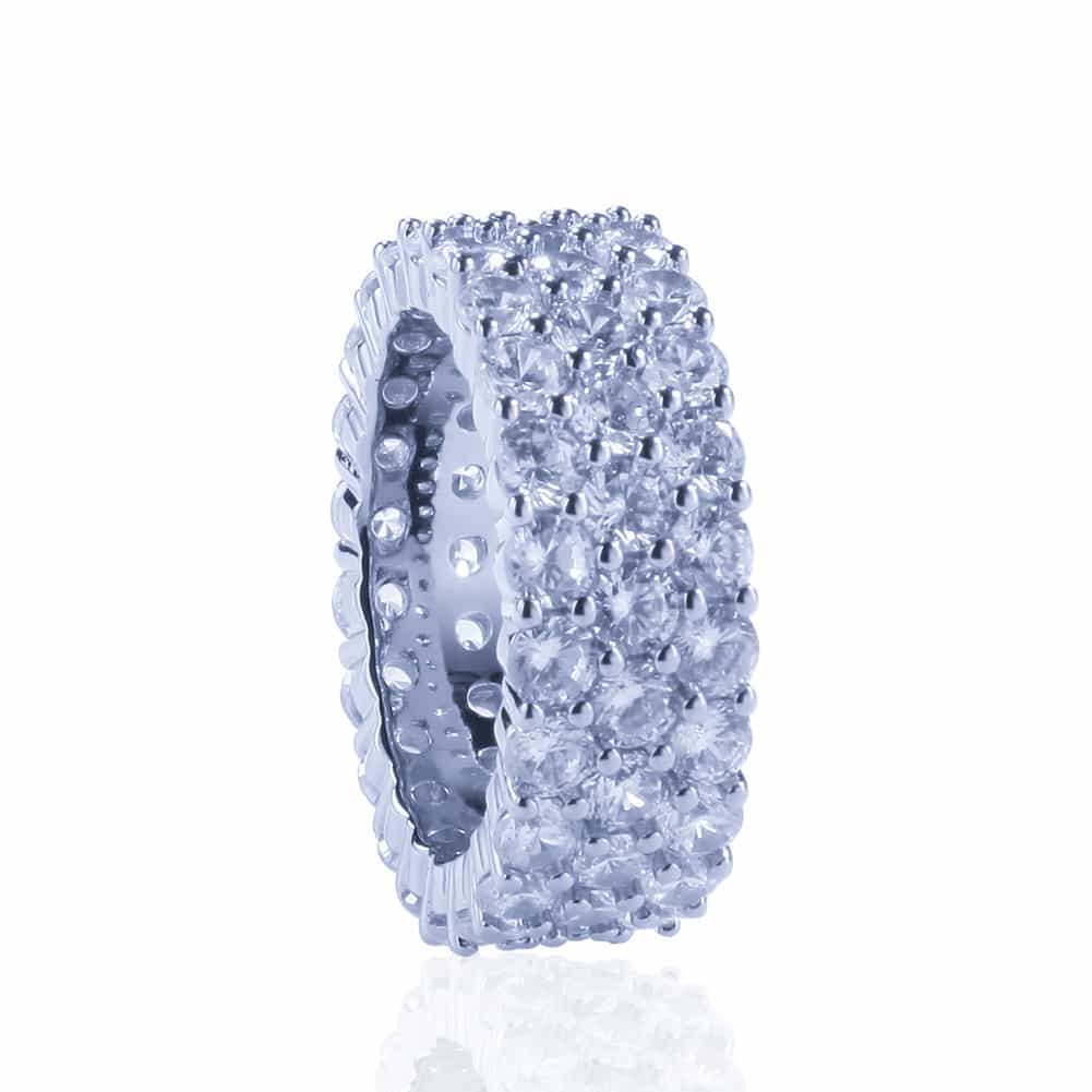 Triple Row Diamond Bling Hip - Hop Ring in 18K Gold - TONGSHOP