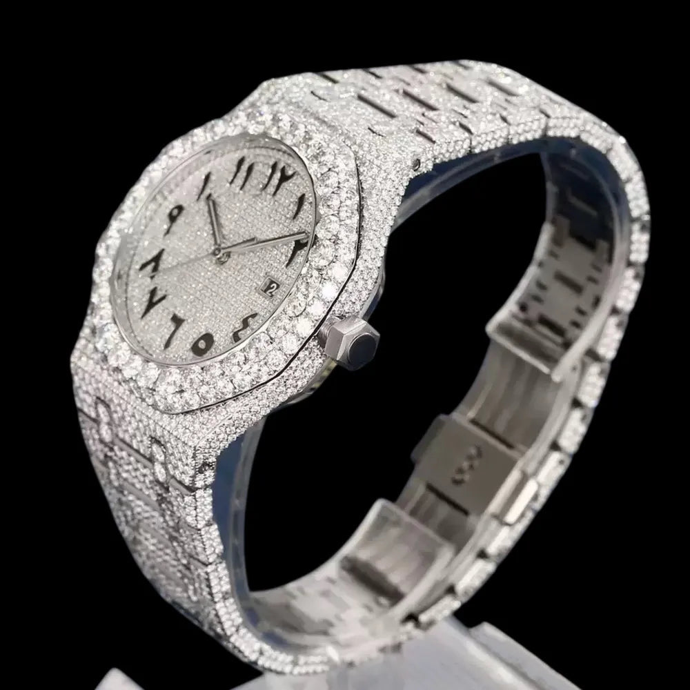 VVS Moissanite Diamond - Set White Gold Iced - Out Watch - 40mm - TONGSHOP / Color:White Gold / Style:White Gold