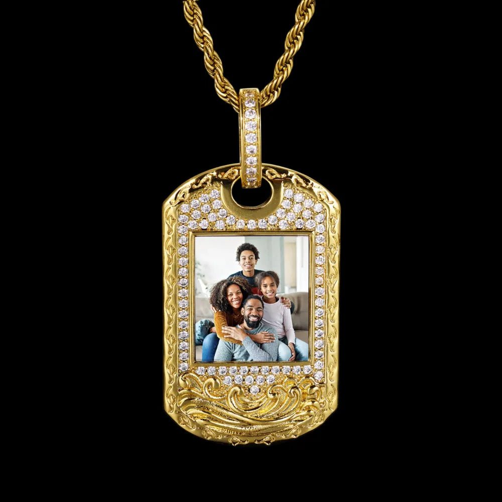 Wave Pattern Dog Tag Solid Custom Photo Pendant - 30mm - TONGSHOP / Length:16 / Length:18