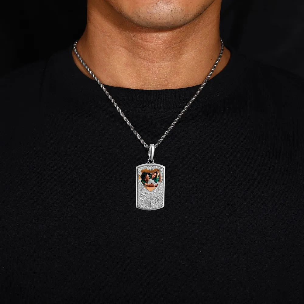 Winged Grenade Solid Dog Tag Custom Photo Pendant - 25mm - TONGSHOP / Length:16 / Length:18