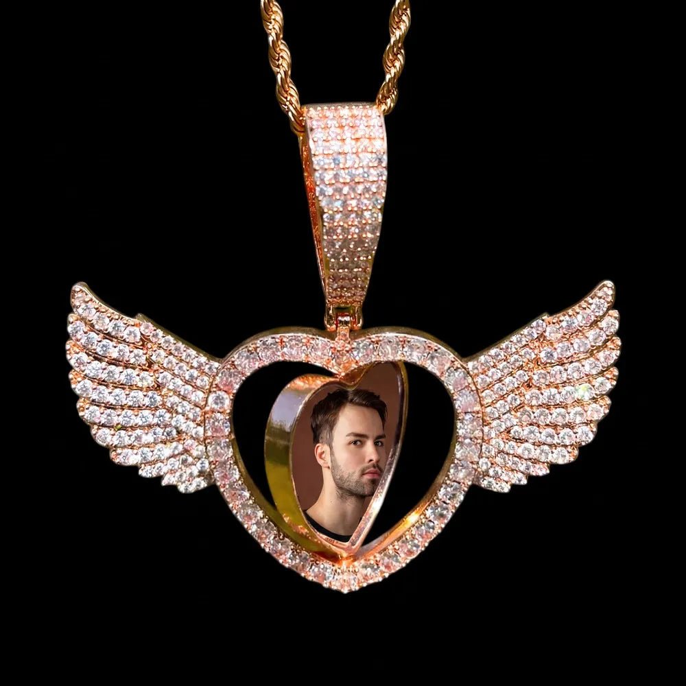Winged Heart - Double - Sided Rotating Custom Photo Pendant - TONGSHOP / Length:16 / Length:18