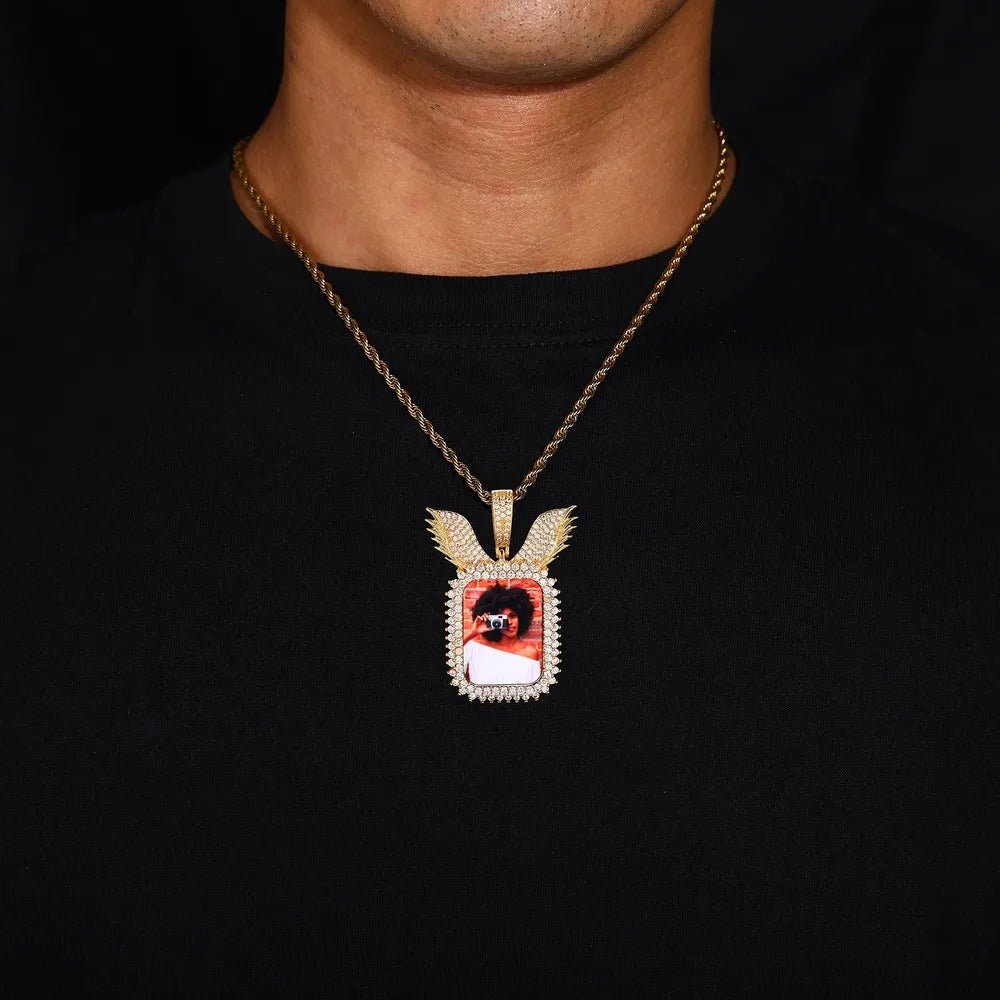 Wings Memory Square Photo Frame Pendant - 38mm - TONGSHOP / Length:16 / Length:18