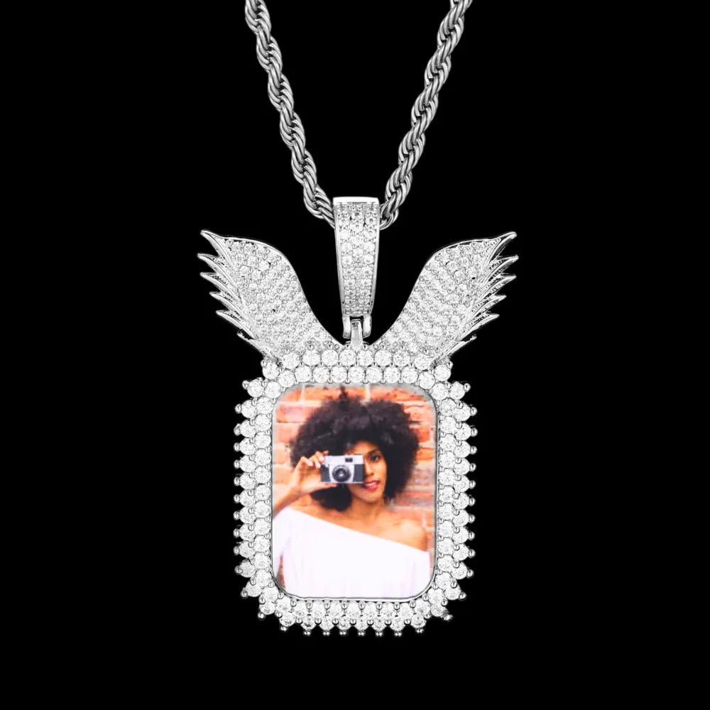 Wings Memory Square Photo Frame Pendant - 38mm - TONGSHOP / Length:16 / Length:18