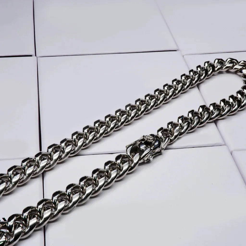 12mm 18K WhiteGold-Plated Classic Miami Cuban Link