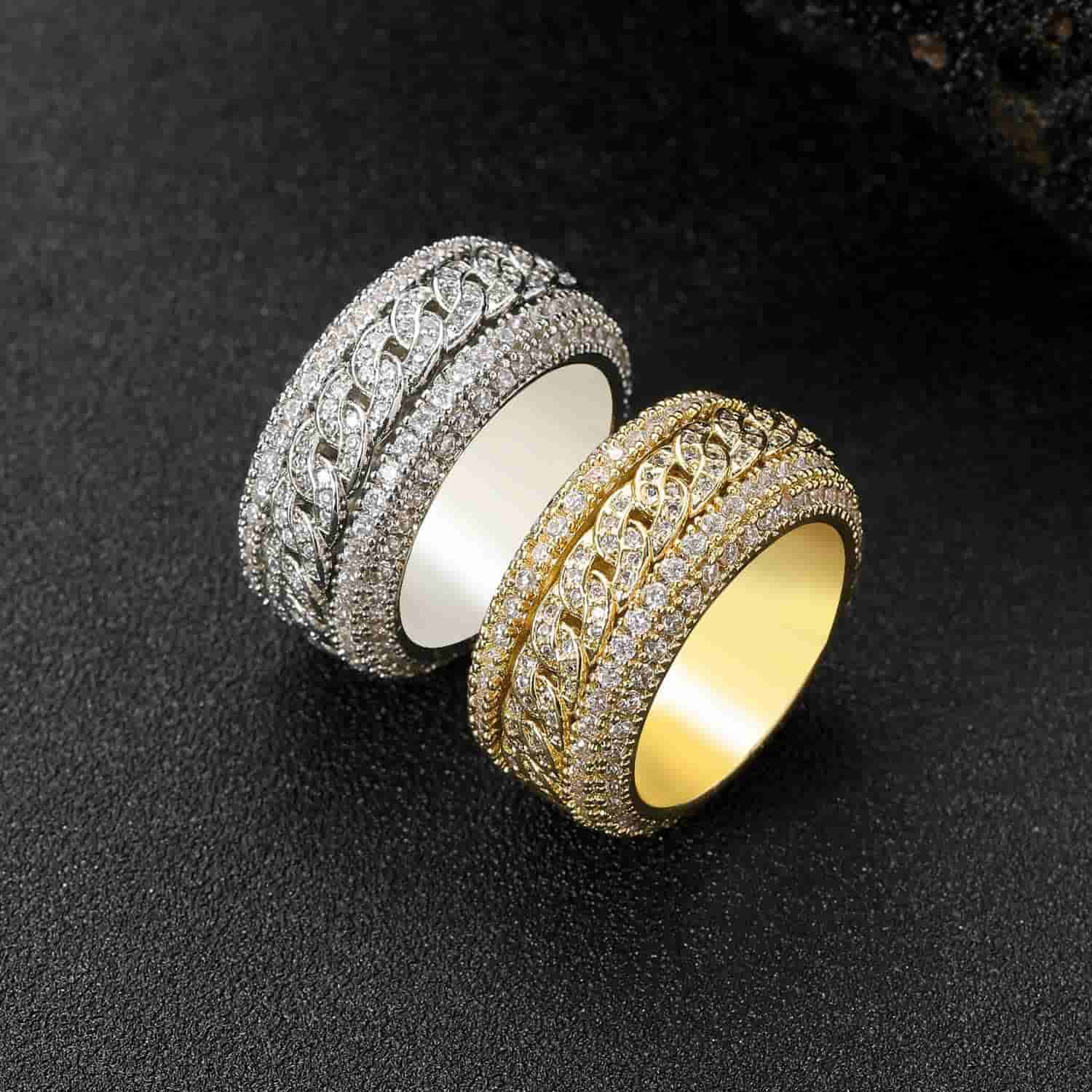 Micropaved Diamond Rotatable Cuban Ring