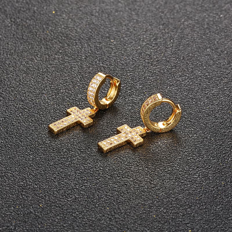 S925 Full Diamond Short Cross Earrings