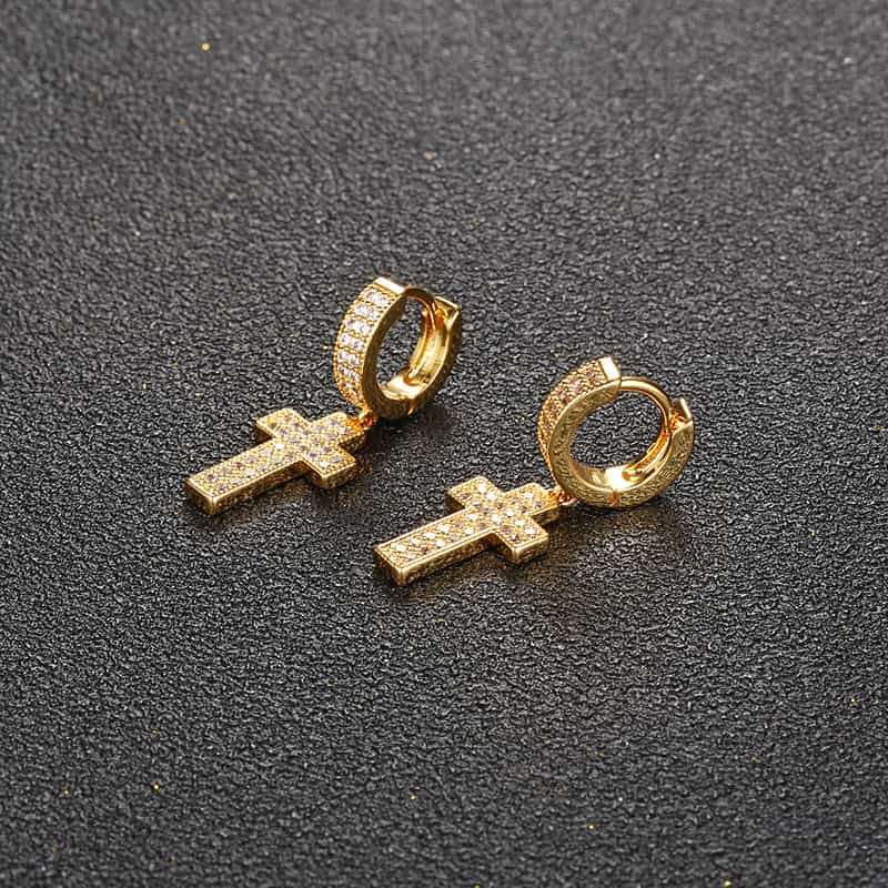 Iced-Out Hip-Hop Mini Cross Earrings