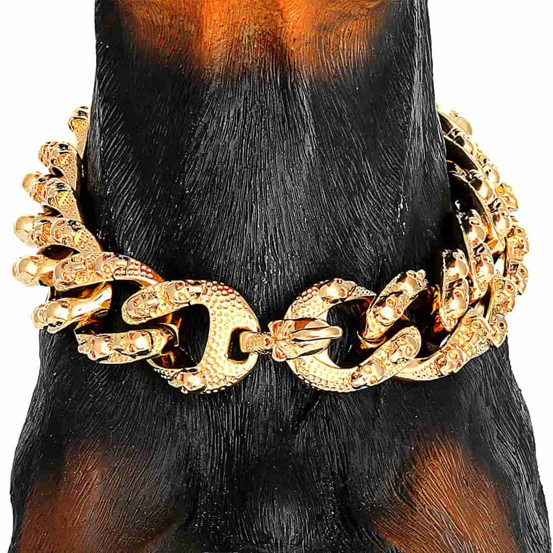 23/30mm Cuban Chain Skull Thick Dog Chain Pet Collar Gold Retro Silver