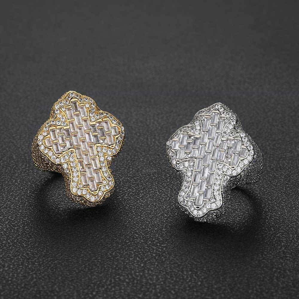 Micro Pave T-Square Diamond Cross Ring in 18K Gold