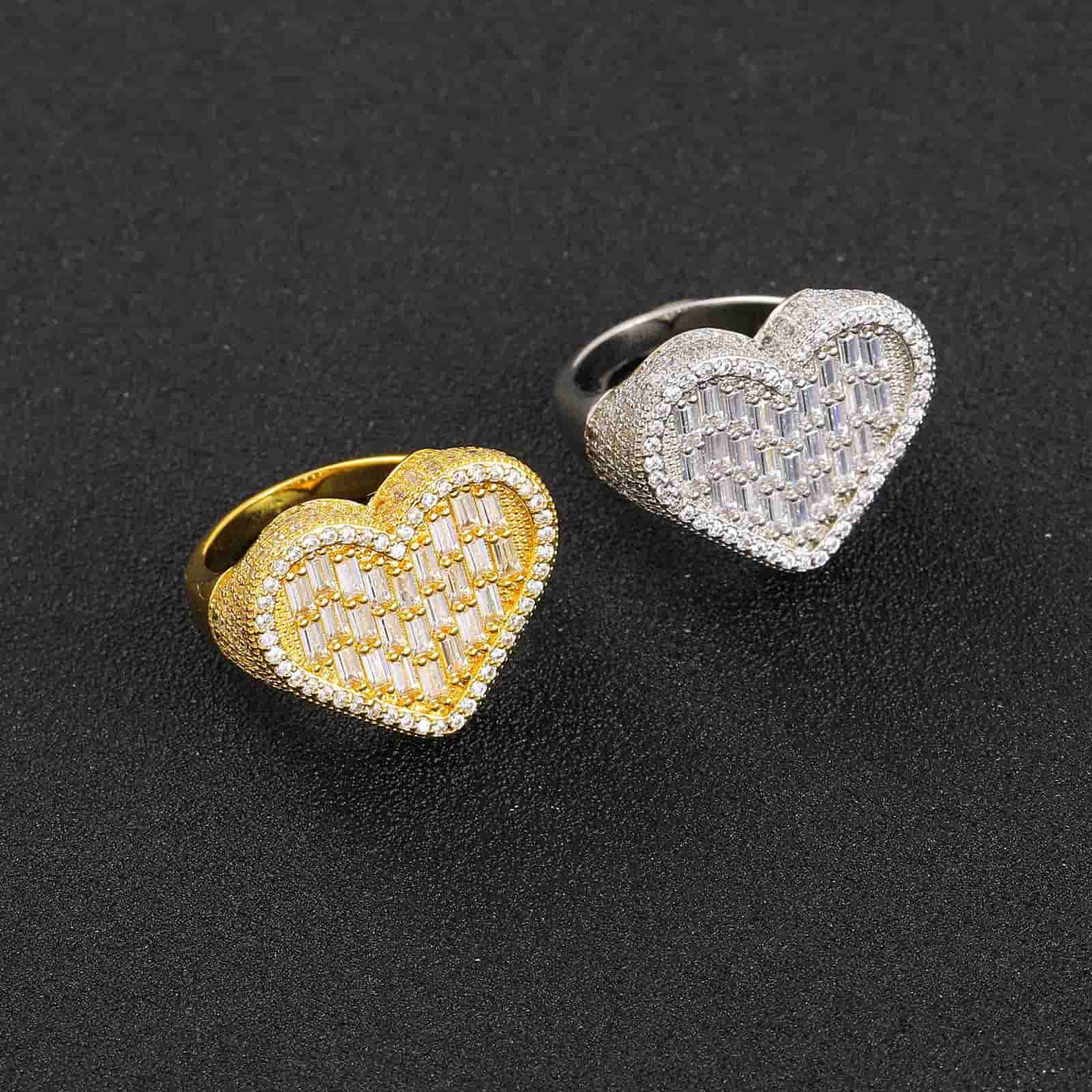 Street Style Vertical T Diamond Heart Full Diamond Ring