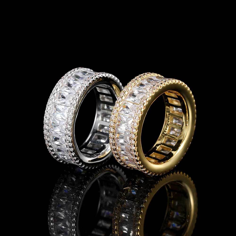 Mixed Pavé Triple Row T-Bar Ring in 18K Gold