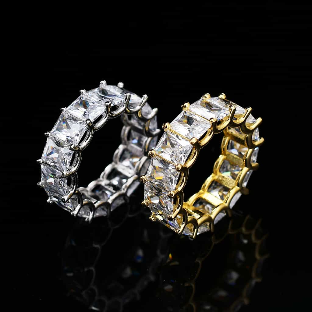 18K Gold Square Cubic Zirconia Hip-Hop Men's Ring