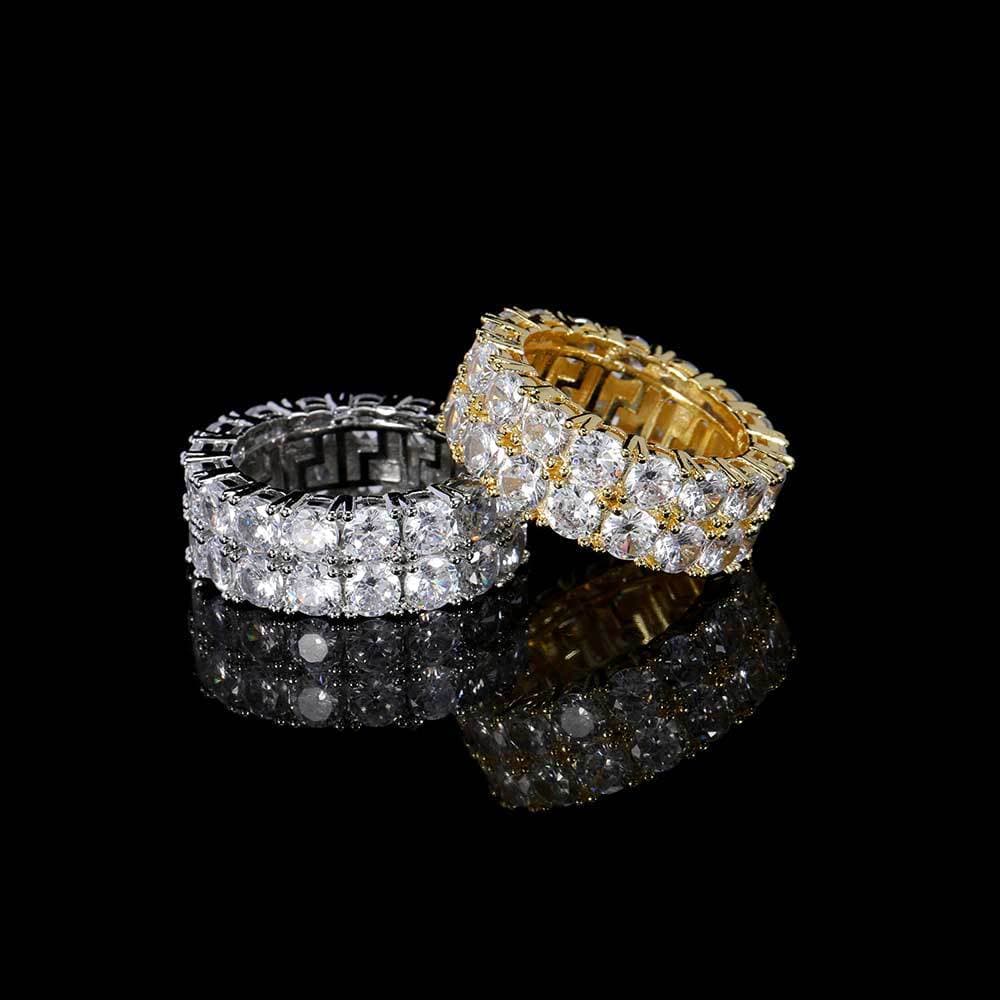 18K Gold Double-Row Full Diamond Hip-Hop Ring