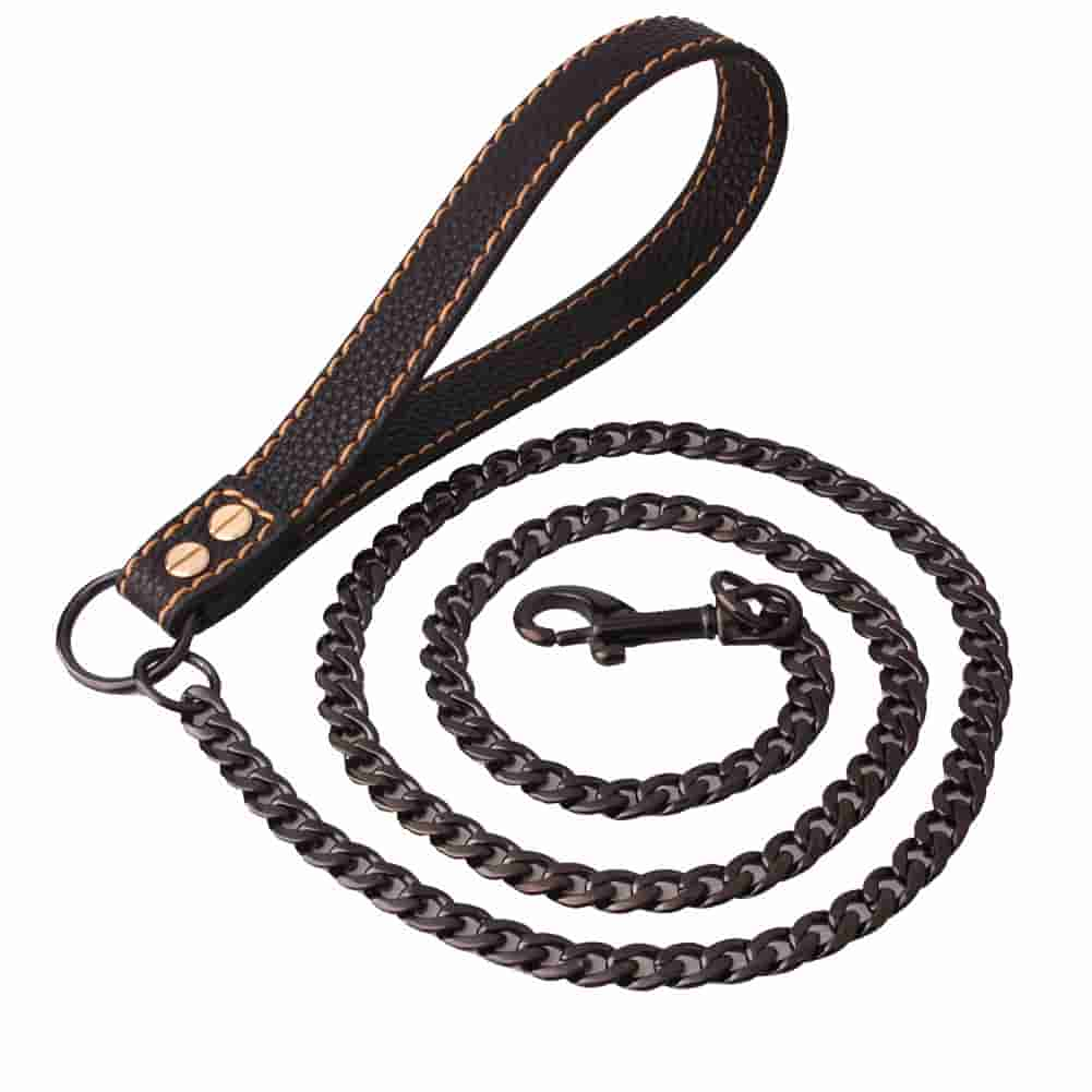 NK Black Chain Leather Leash Training Pet Dog Accessories