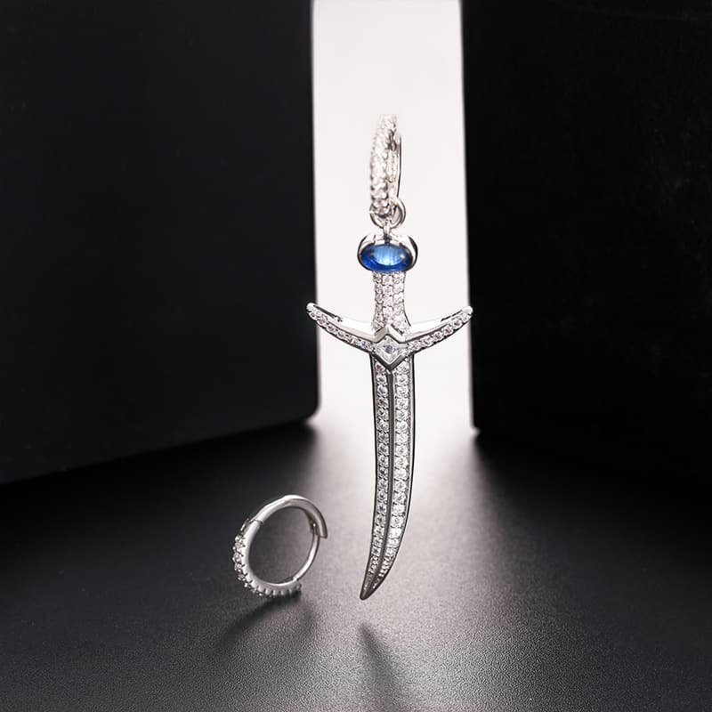 Fashionable Asymmetrical Sword Diamond Earrings | Handcrafted with VVS High Carbon Stone Simulants