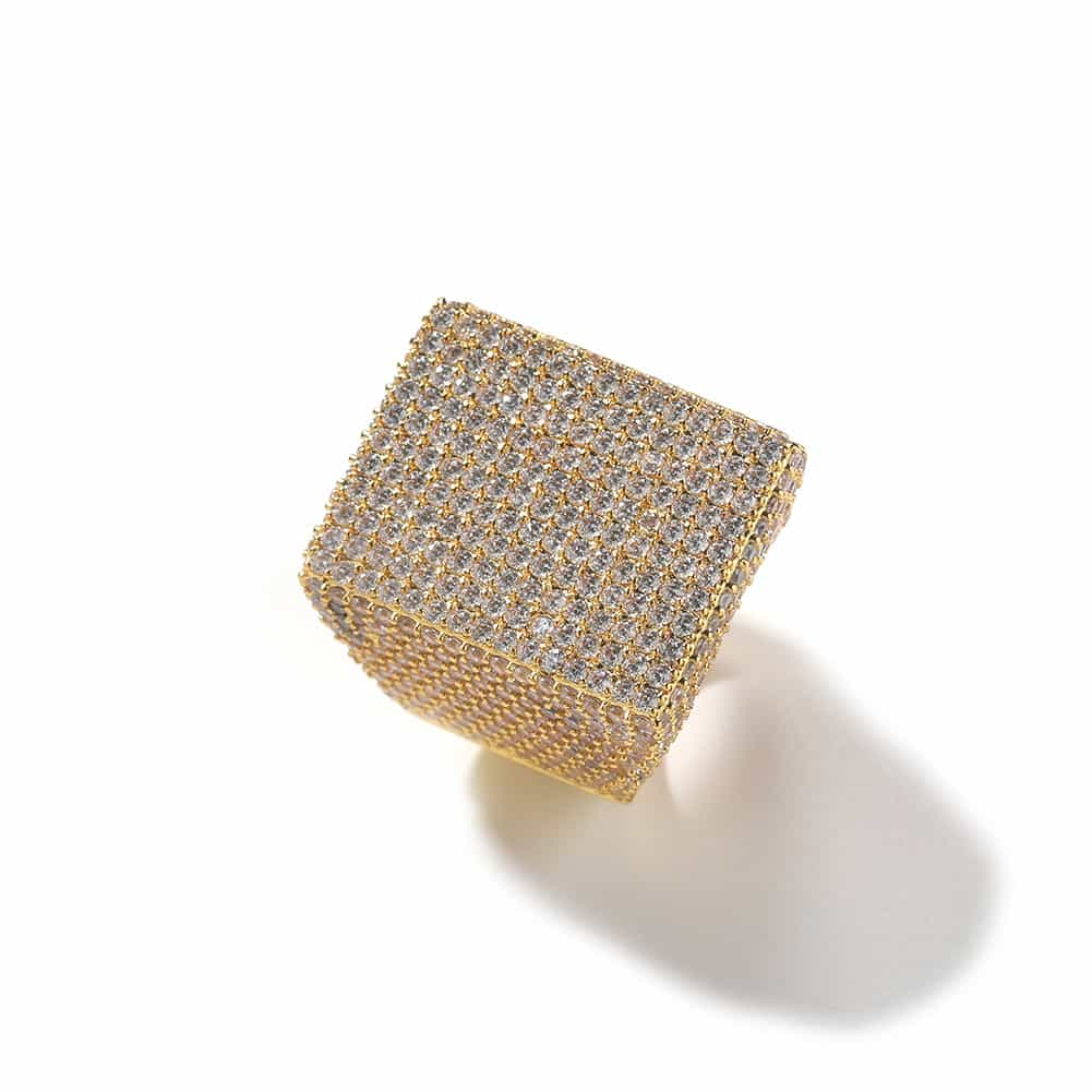 Silver Square Diamond Men's Ring in 18K Gold Finish