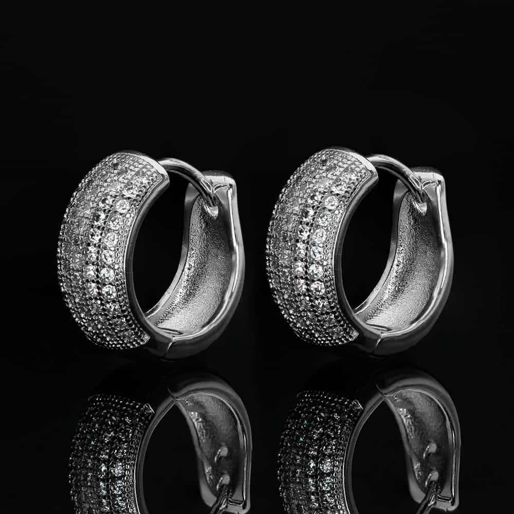 Wide Band Diamond-Set Round Earrings