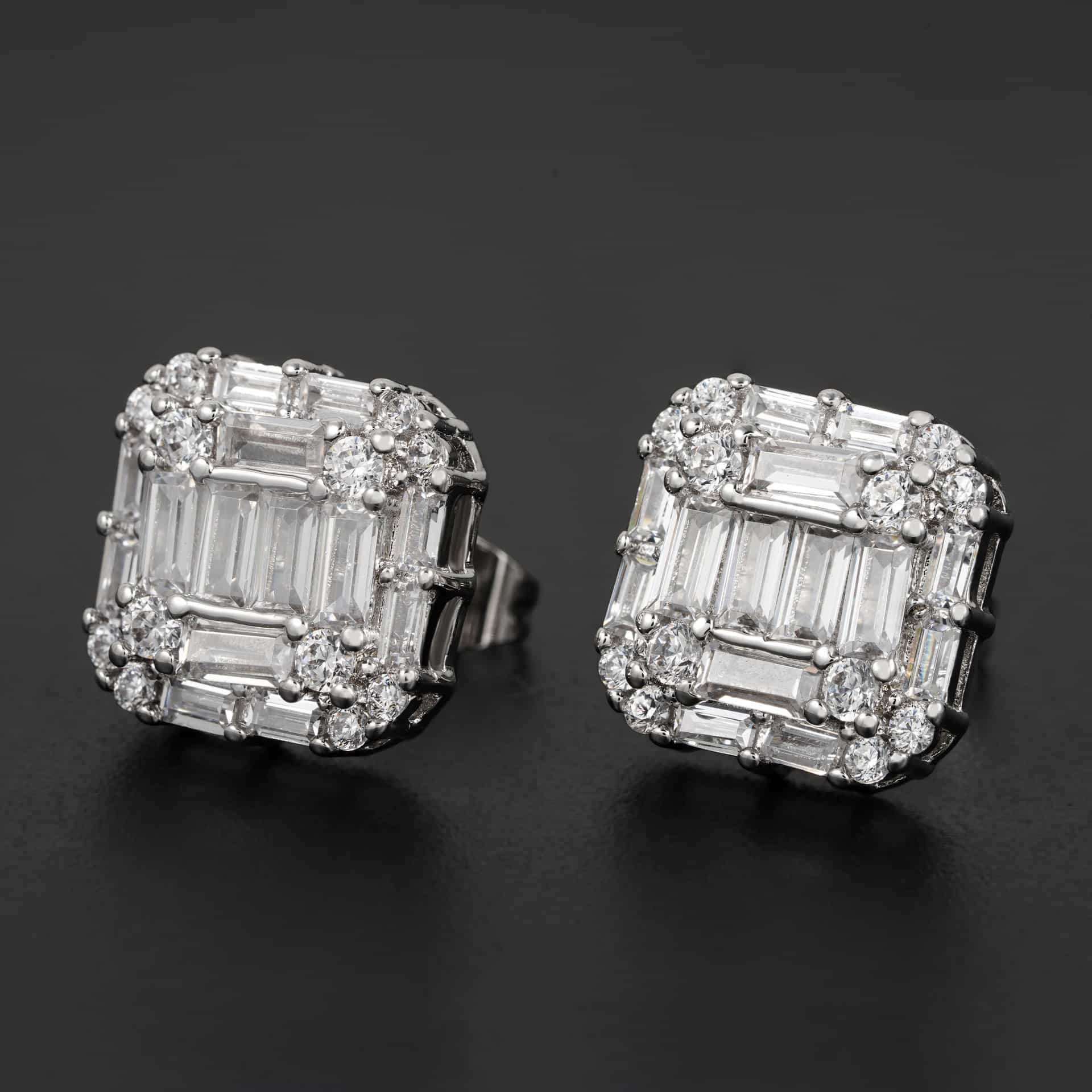 Hip-Hop Square Diamond Stud Earrings