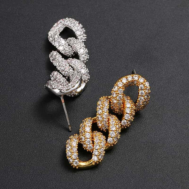 Micro Pave Triple Hoop Diamond Drop Earrings