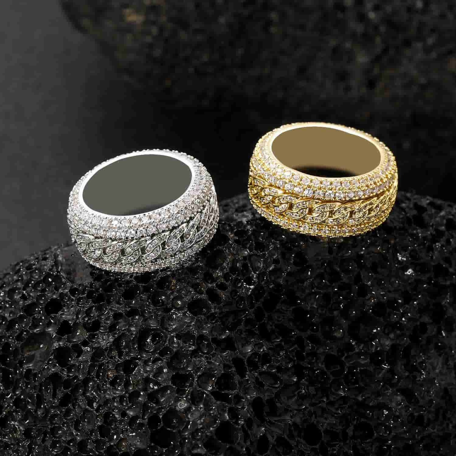 Micropaved Diamond Rotatable Cuban Ring