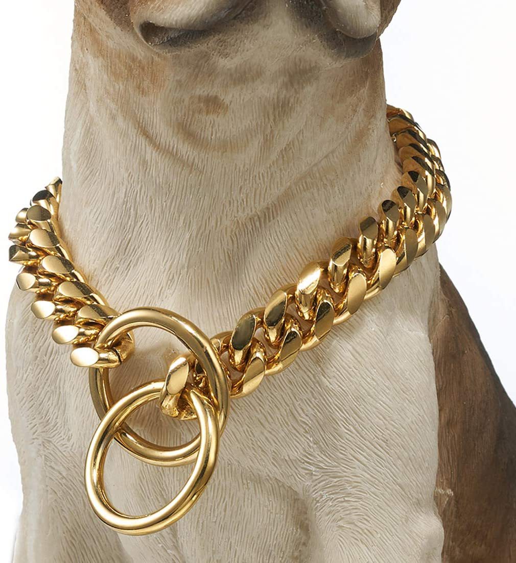 14mm Metal Dog Chain Stainless Steel 18K Gold Cuban Chain Pet Dog Collar