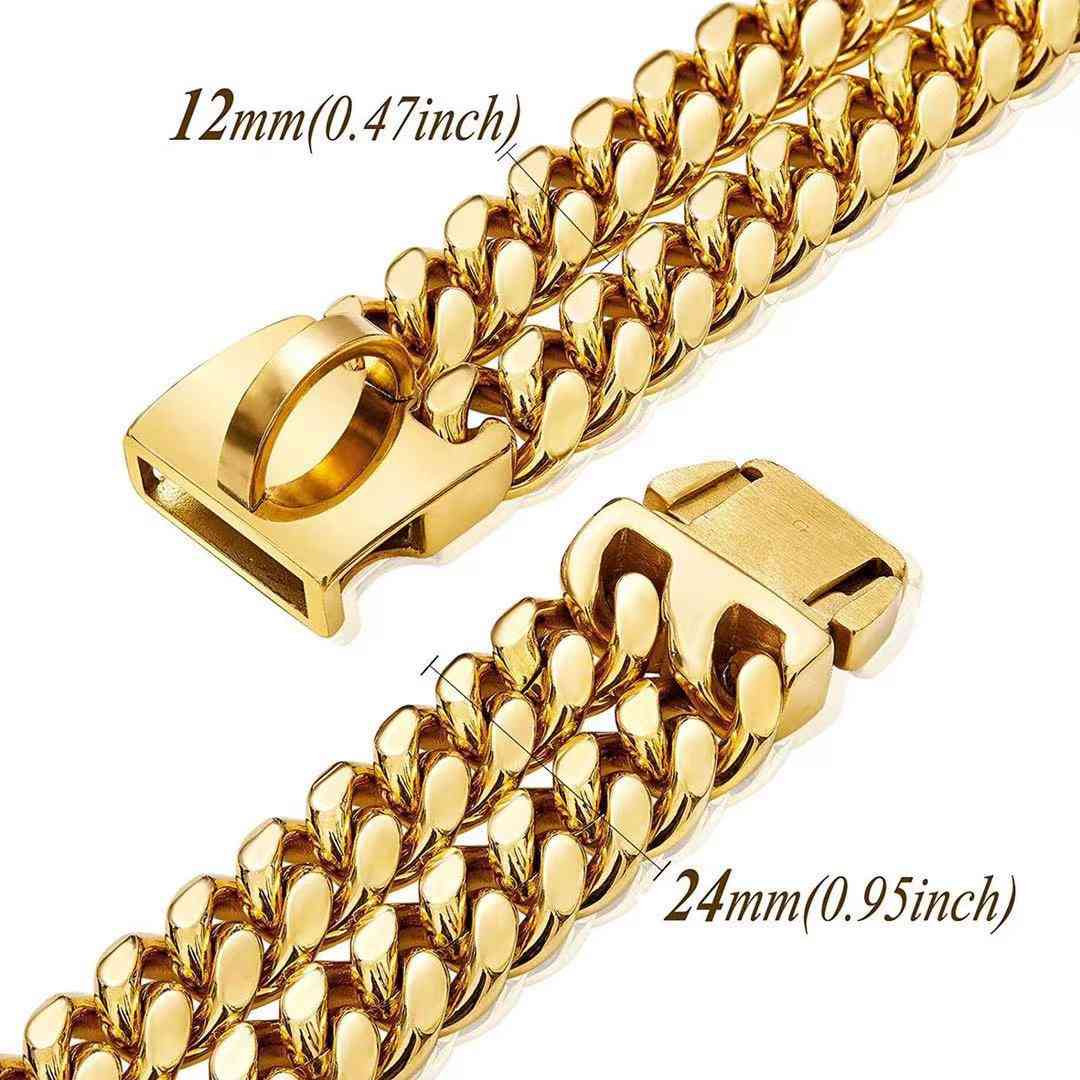 12mm Double Row Gold Encryption Chain ID Brand 18K Gold Cuban Chain Collar Traction Chain