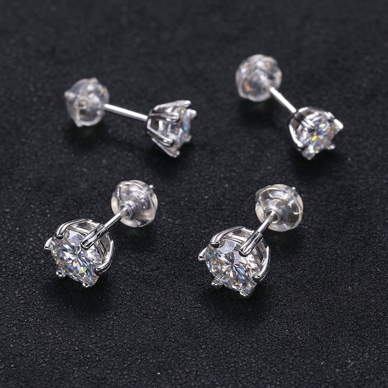 S925 VVS Classic Six-Prong Moissanite Stud Earrings in 18K Gold