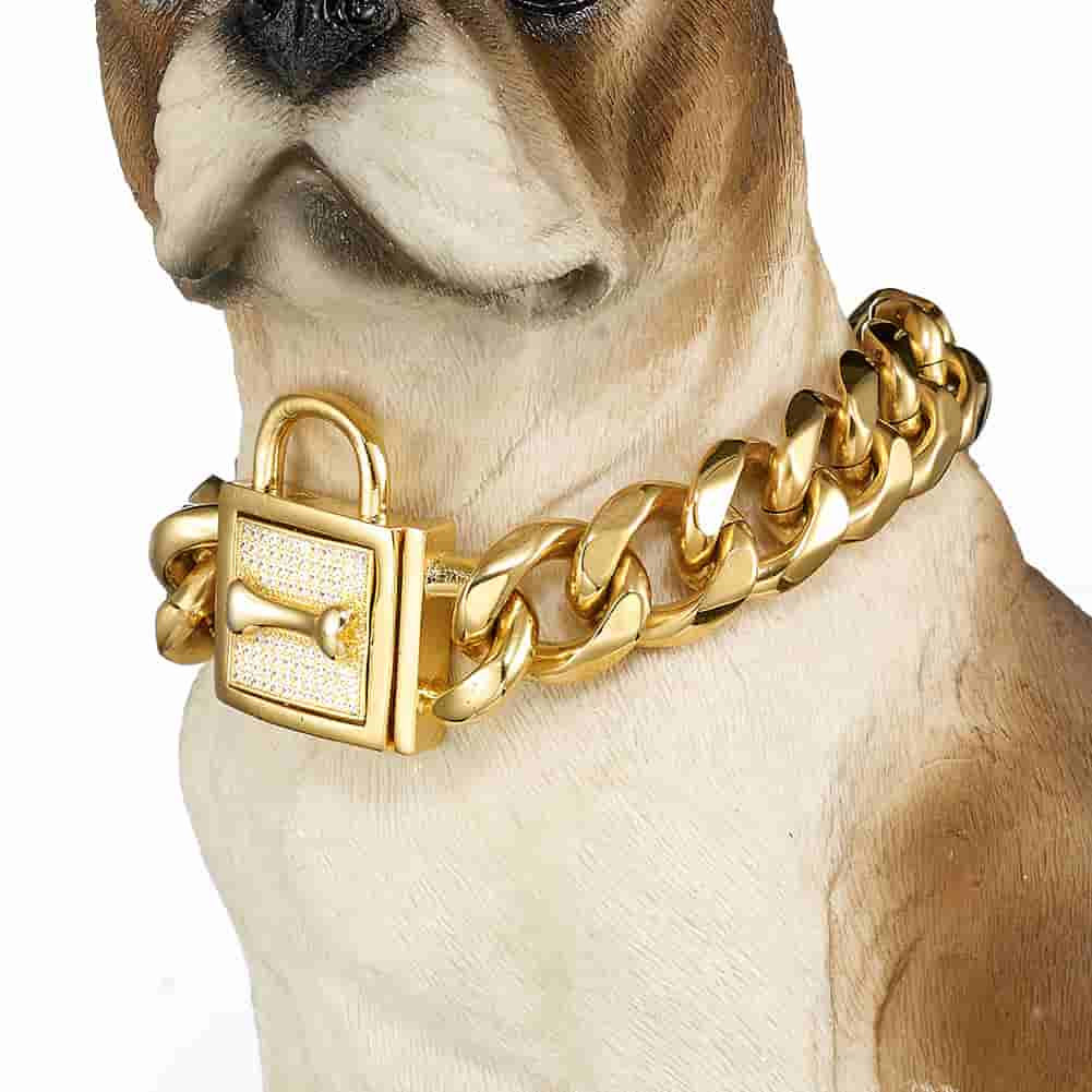 19mm Full Diamond 18K Gold Cuban Chain Pet Collar