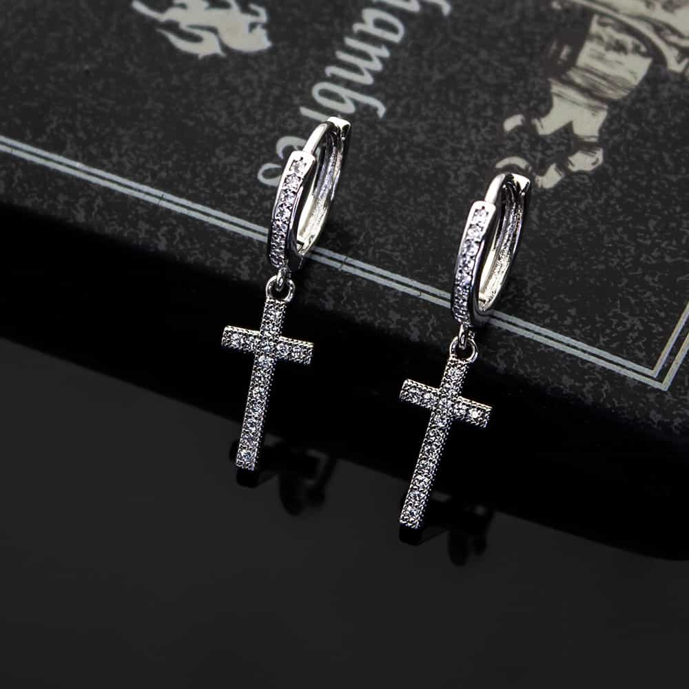 Diamond-Set Round Cross Ear Cuff Earrings