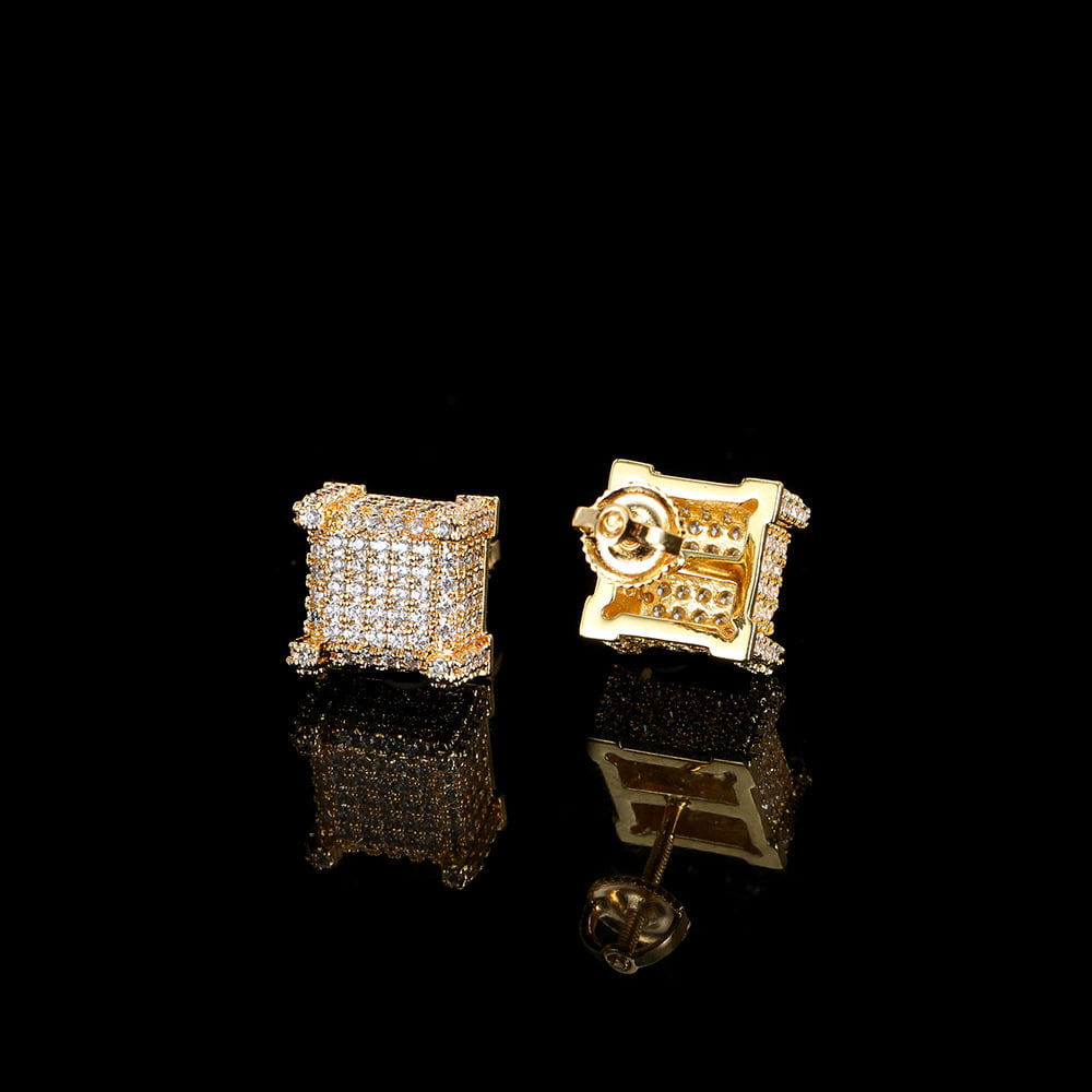 Hip-Hop Micro Pave Square Spiral Stud Earrings with Full Diamonds