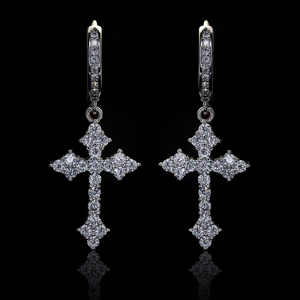 Cross Diamond Hoop Earrings 18K Gold