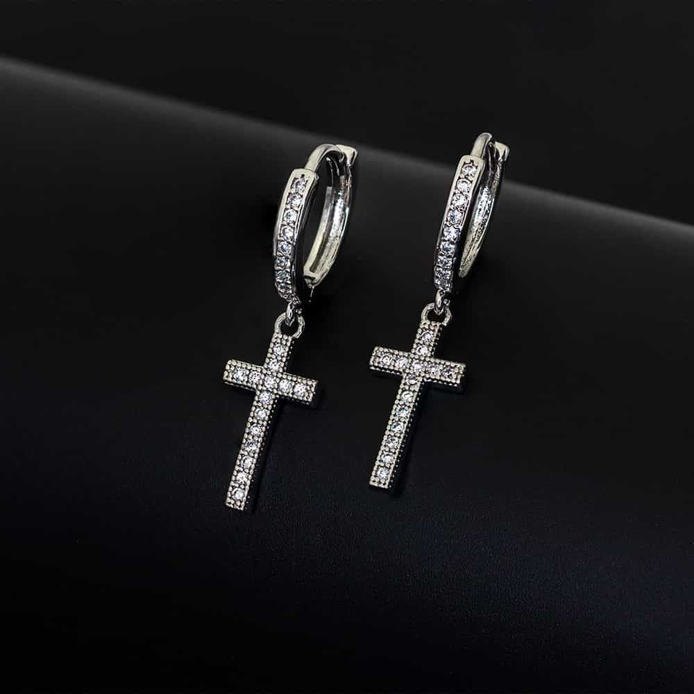 Diamond-Set Round Cross Ear Cuff Earrings