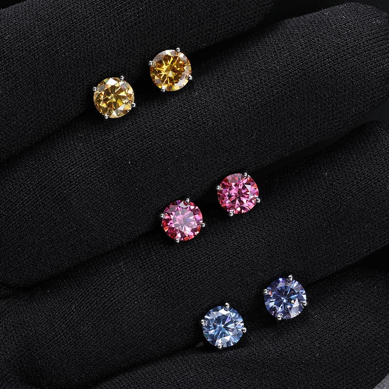 S925 1 Carat Colorful VVS Moissanite Stud Earrings