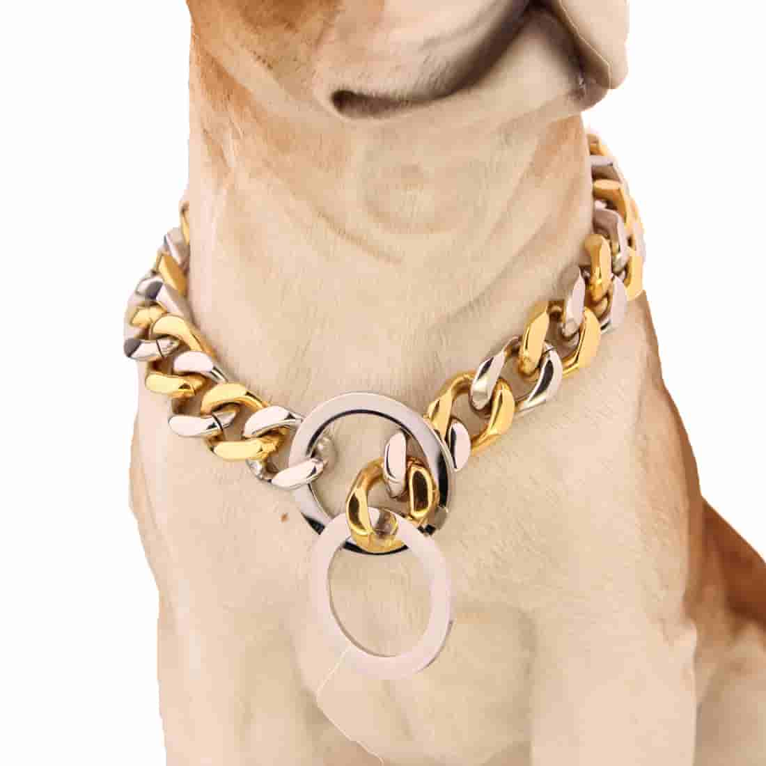 15mm Golden Retriever Husky Pet Dog Cuban Chain Denim Chain Collar