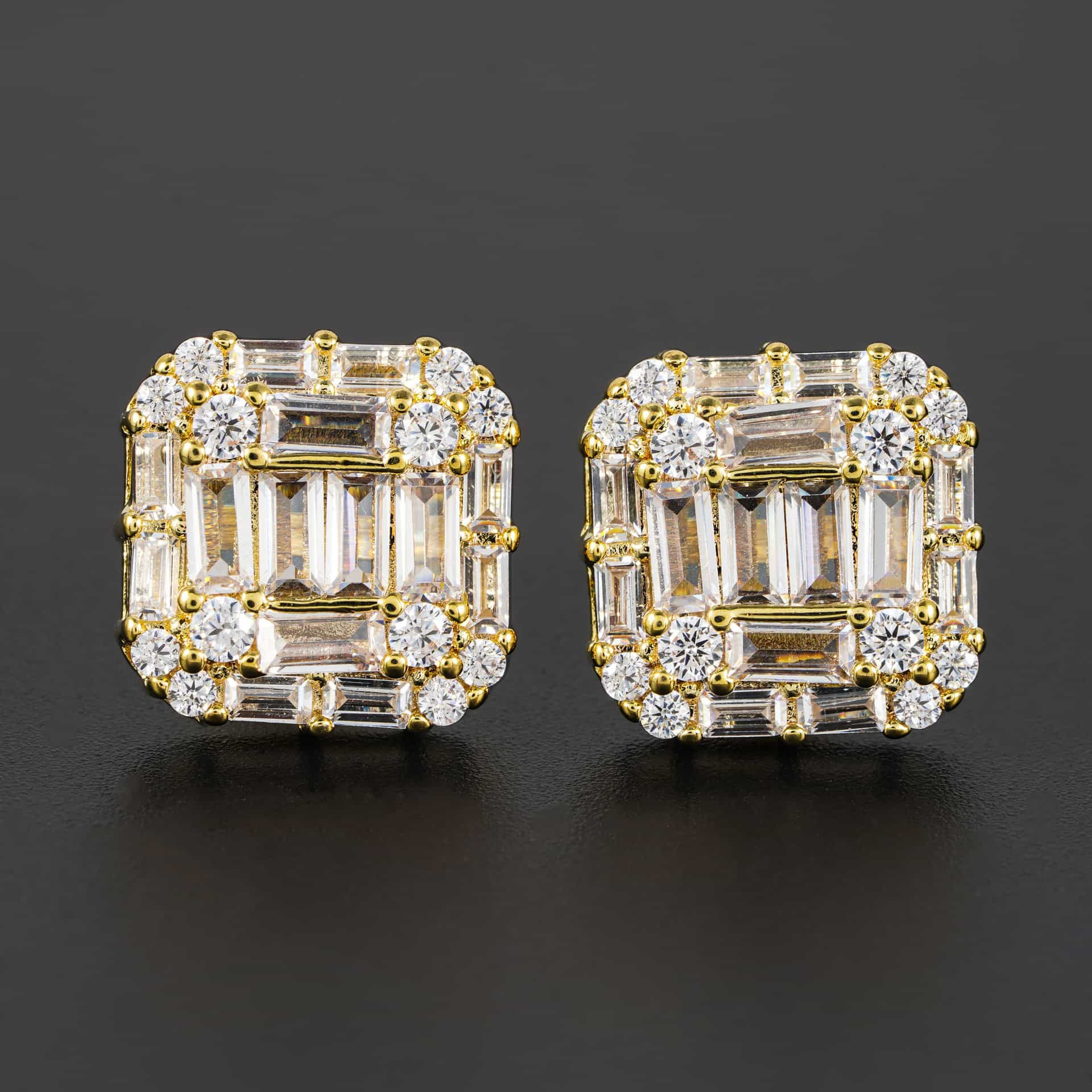 Hip-Hop Square Diamond Stud Earrings