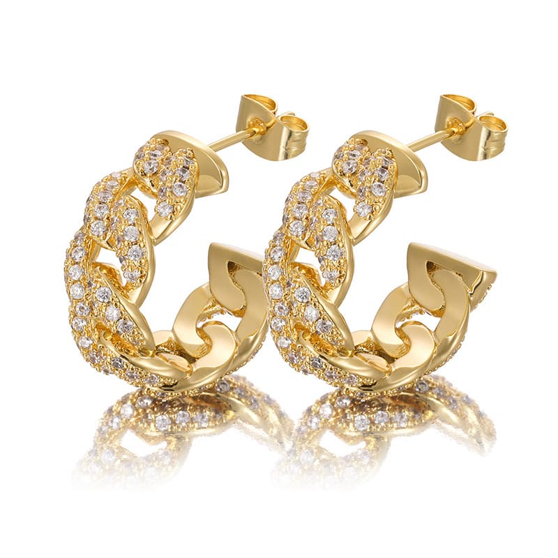 Cuban-Inspired Full Diamond Ear Studs | Handcrafted with VVS High Carbon Stone Simulants