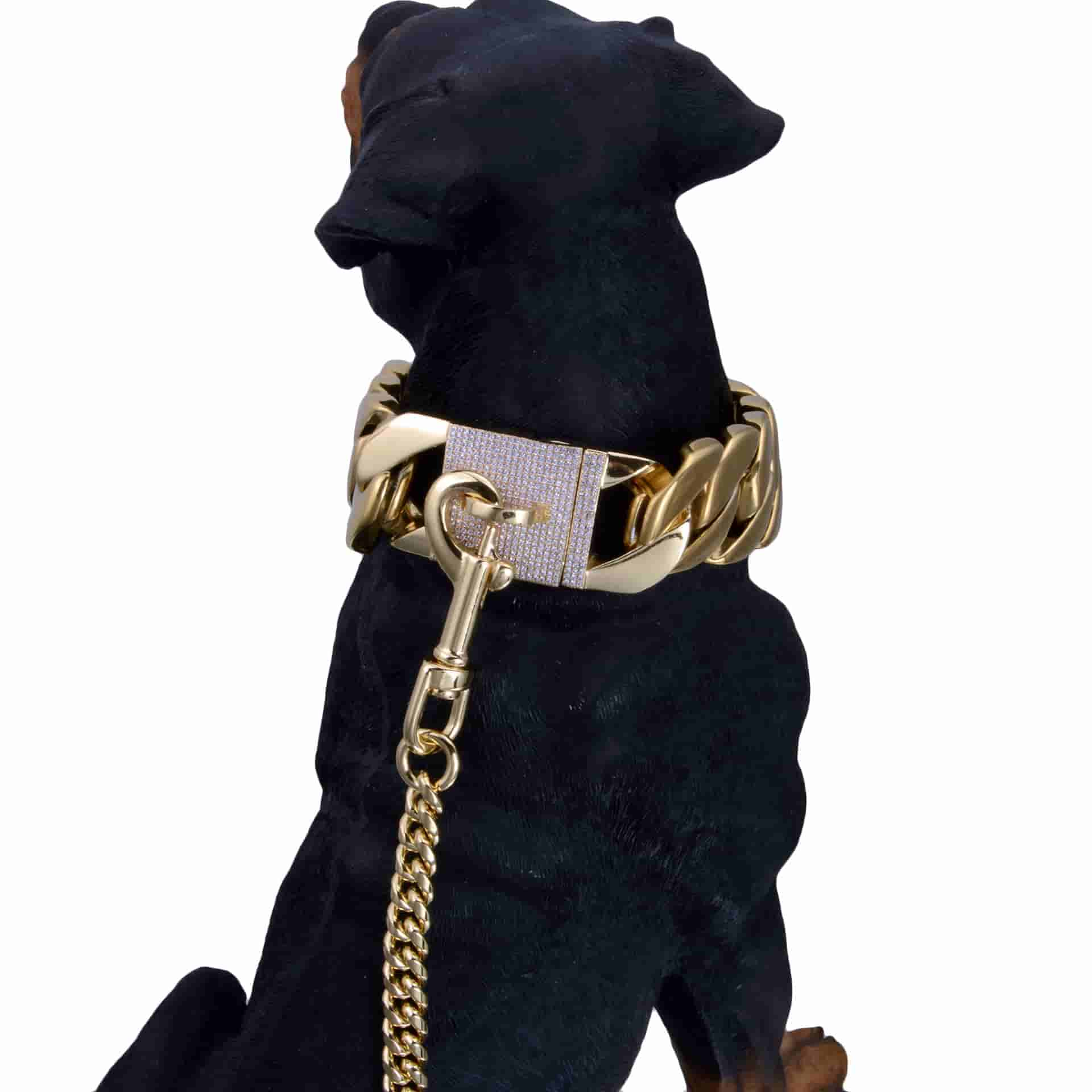 32mm Stainless Steel Dog Chain Dog Collar Dog Necklace Cane Corso Bully Doberman Pinscher Micro-Inlaid Zircon Copper Buckle