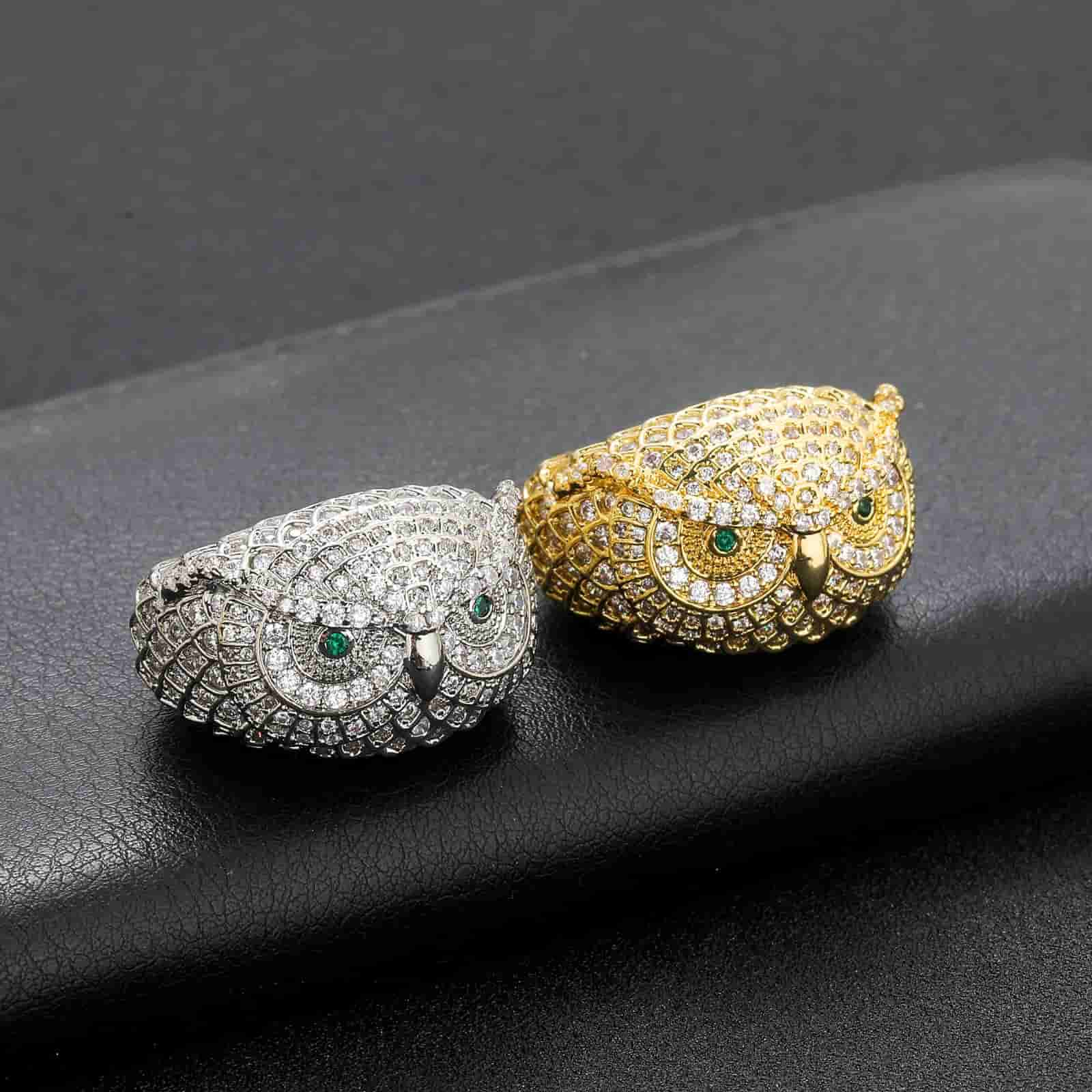 Micro Pave Owl Emerald Ring